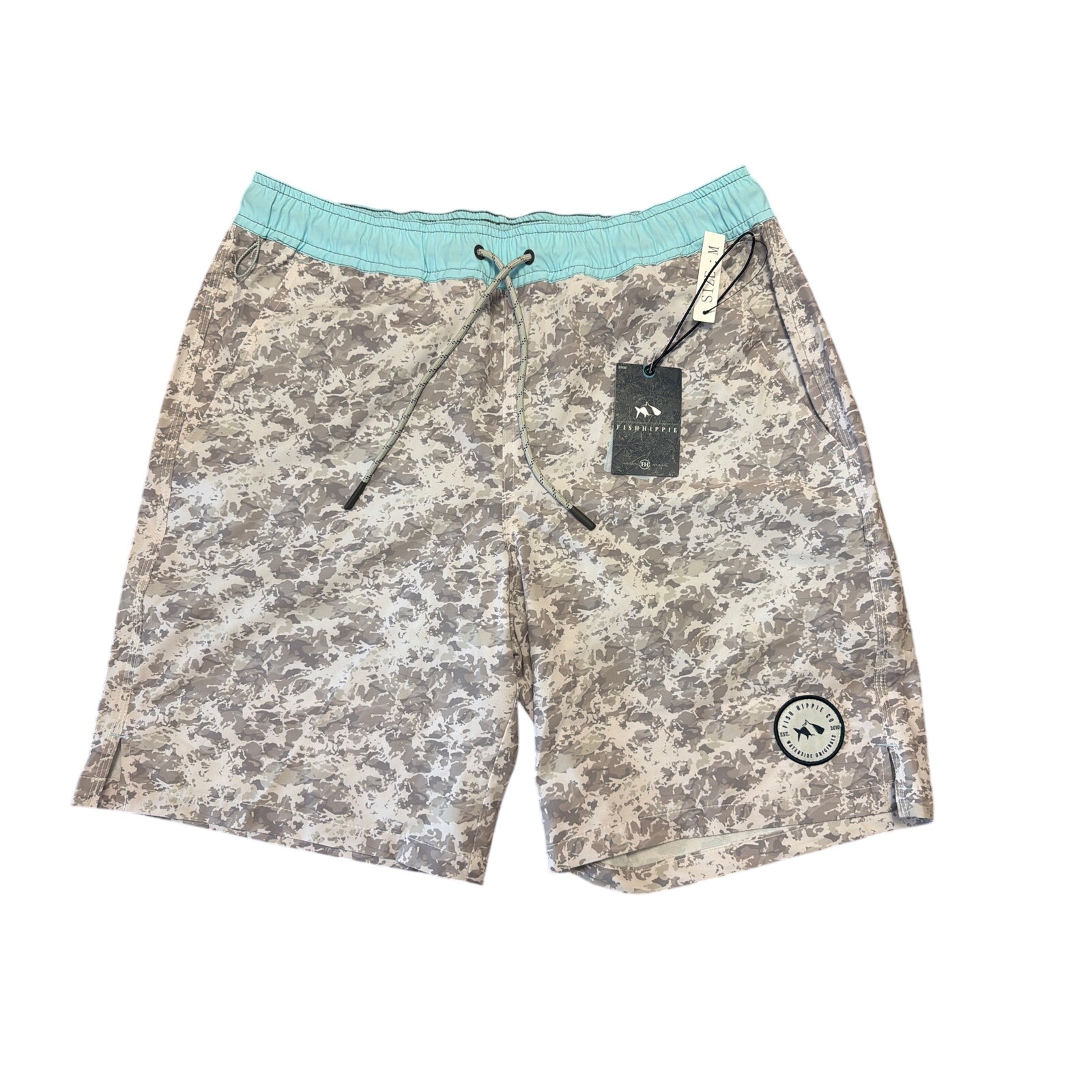 Fish Hippie Co Mens Fog Grey Camo Volley Swim Trunk Shorts Size Medium M New